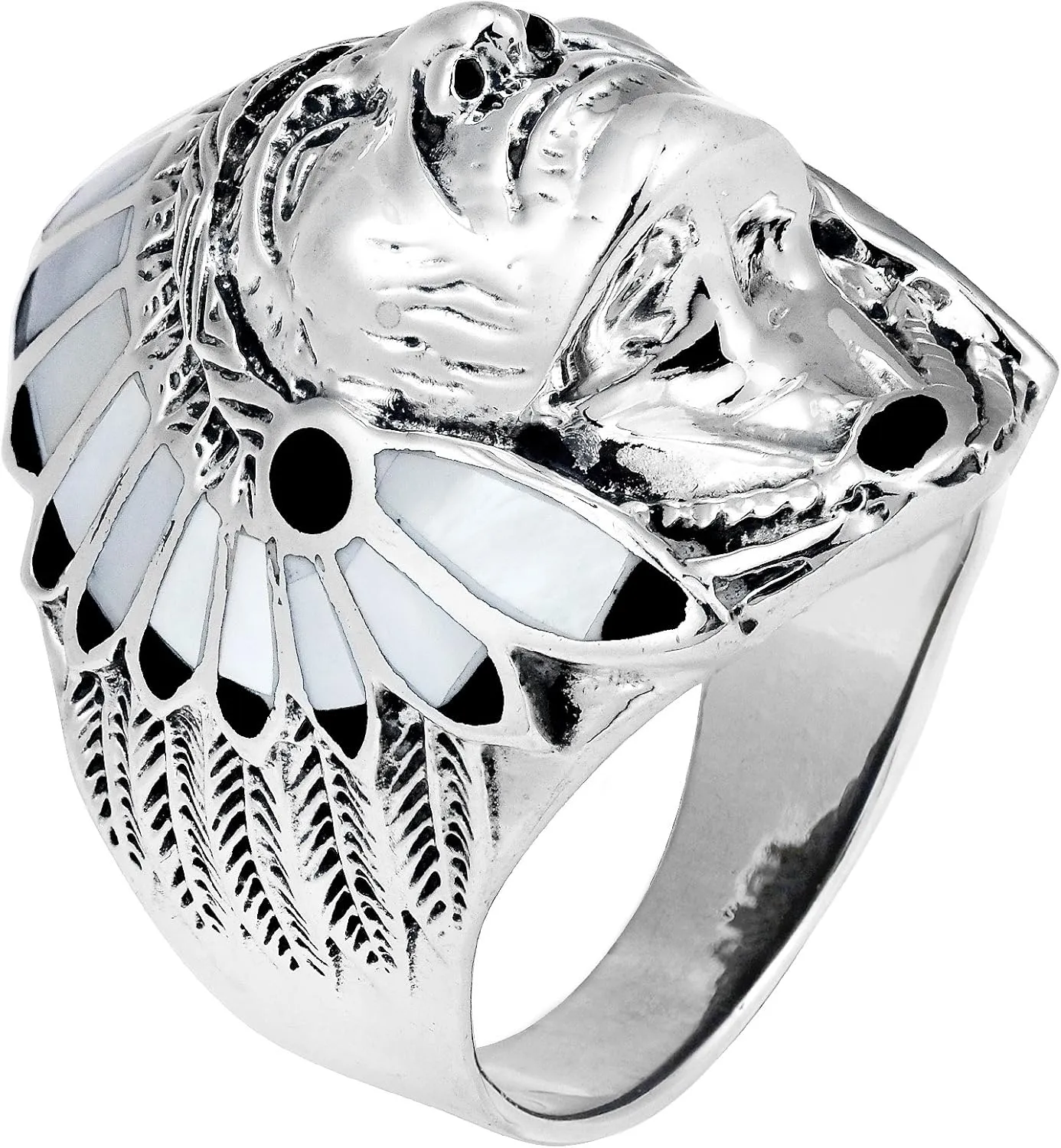 AeraVida White Mother of Pearl Accented Native American Style .925 Sterling Silver Ring | Elegant Wedding Rings For Women | Casual Comfort Fit Silver Rings for Women | Gift for Men
