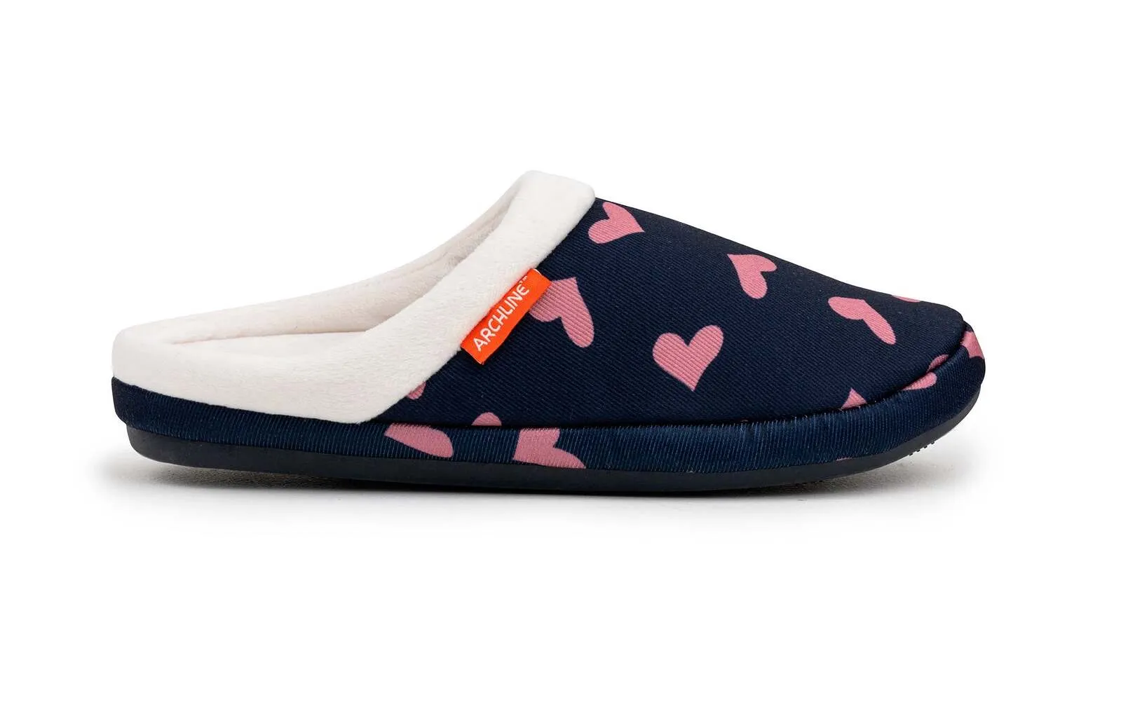 ARCHLINE Orthotic Slippers Slip On Scuffs Pain Relief Moccasins - Navy with Hearts - EUR 35 (Womens US 4)