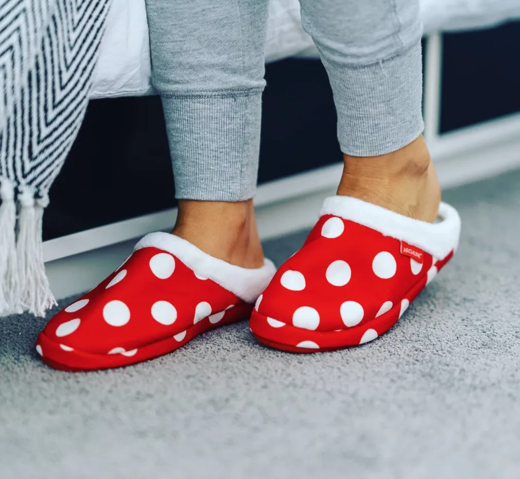 ARCHLINE Orthotic Slippers Slip On Scuffs Pain Relief Moccasins - Red Polka Dot - EUR 35 (Womens US 4)