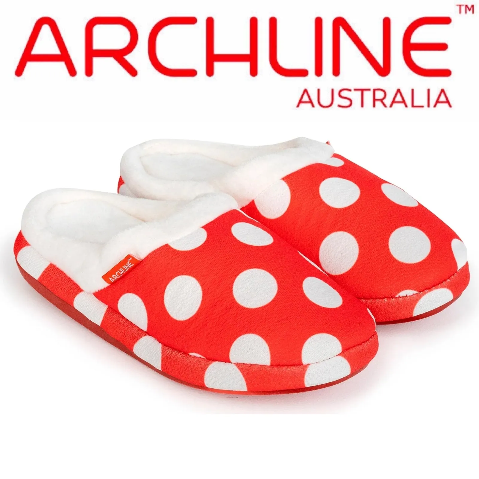 ARCHLINE Orthotic Slippers Slip On Scuffs Pain Relief Moccasins - Red Polka Dot - EUR 35 (Womens US 4)