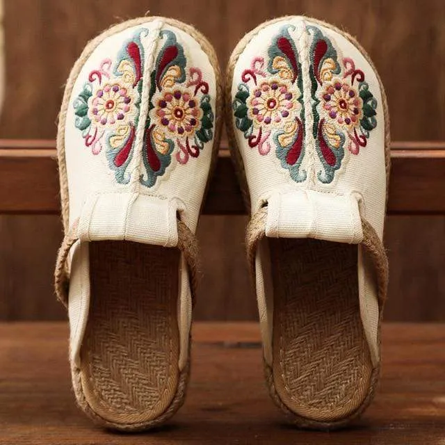 Asian Embroidery Hemp & Cotton Loafers