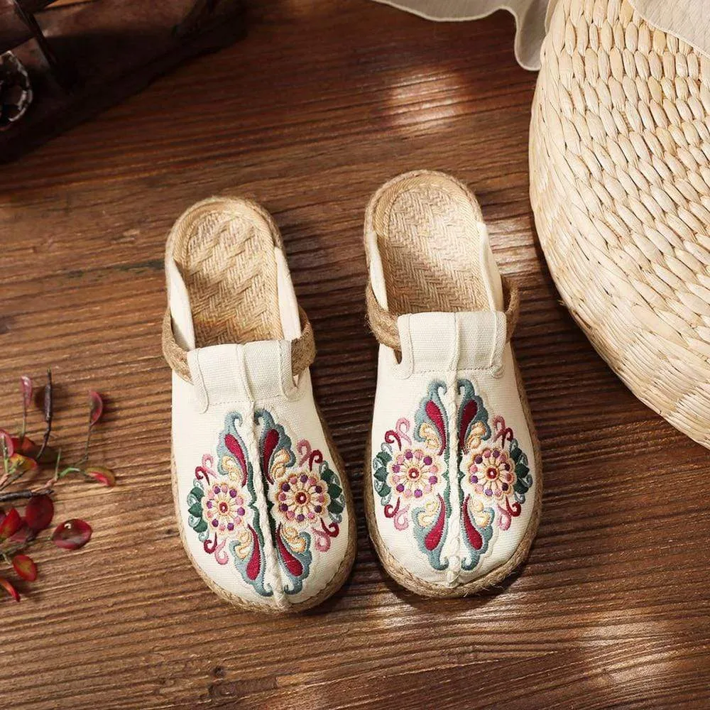 Asian Embroidery Hemp & Cotton Loafers