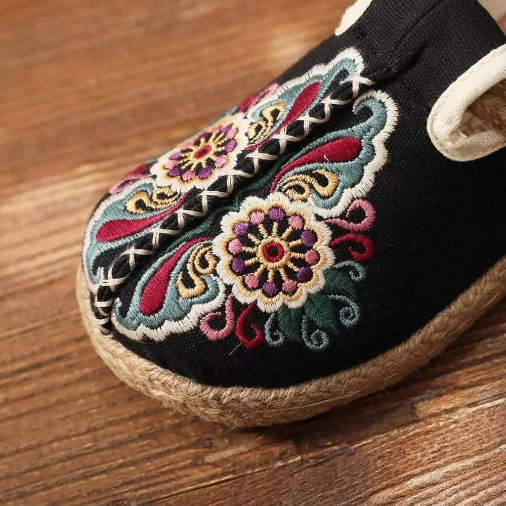 Asian Embroidery Hemp & Cotton Loafers