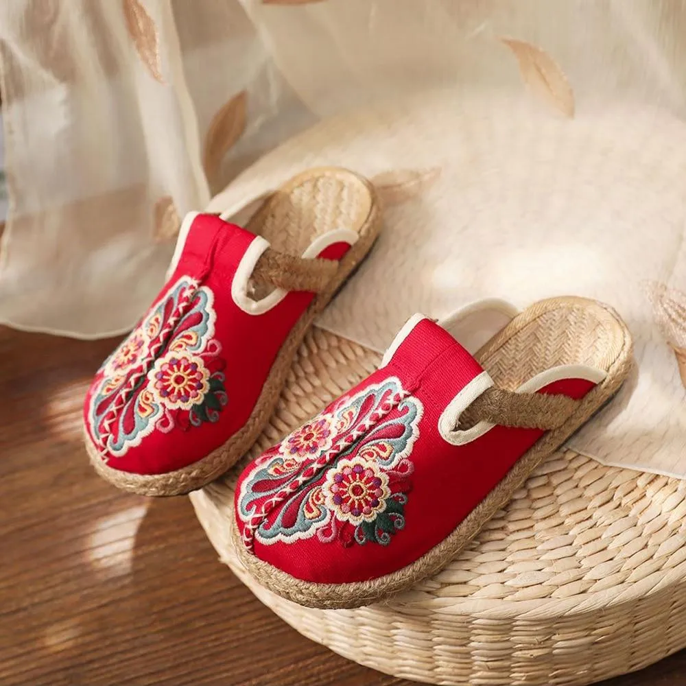 Asian Embroidery Hemp & Cotton Loafers