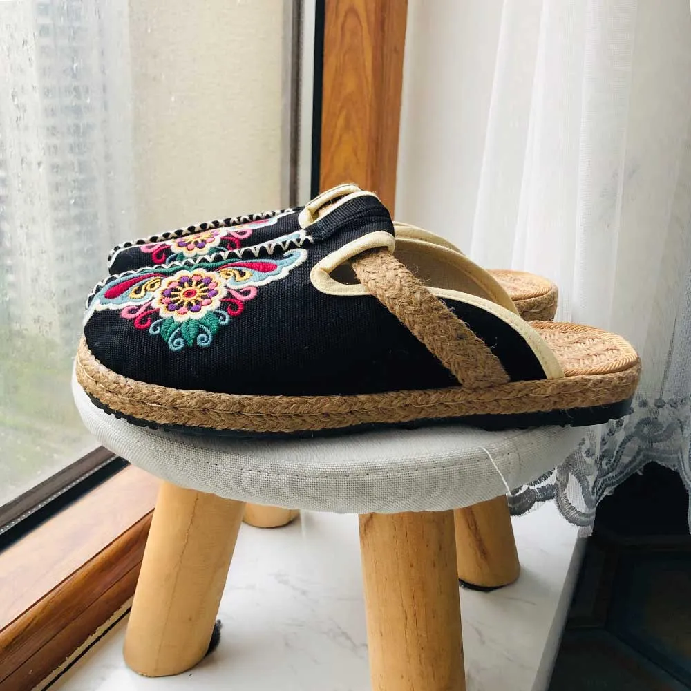 Asian Embroidery Hemp & Cotton Loafers