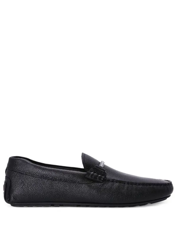 BOSS MEN Grained-leather Moccasins Black