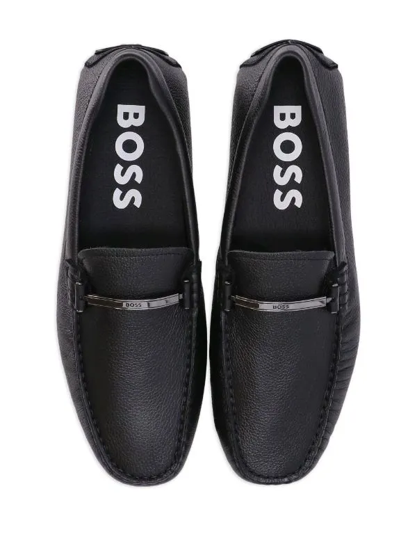 BOSS MEN Grained-leather Moccasins Black