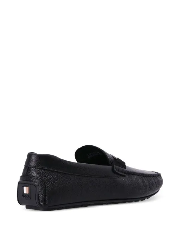 BOSS MEN Grained-leather Moccasins Black