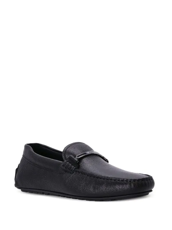BOSS MEN Grained-leather Moccasins Black