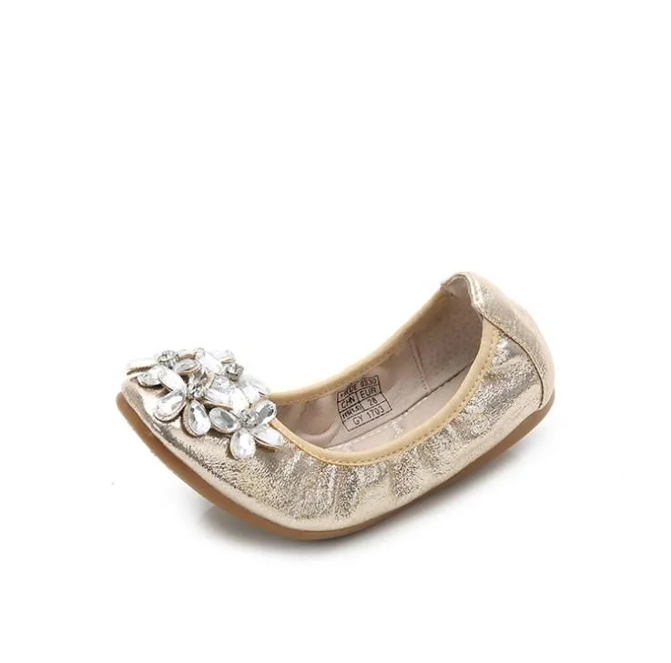 Child Round Toe  Rhinestone Flower Flat Loafers