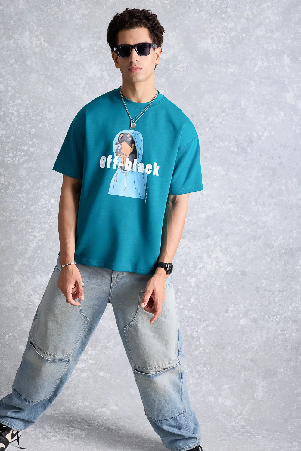 Men's Teal Off Black T-Shirt