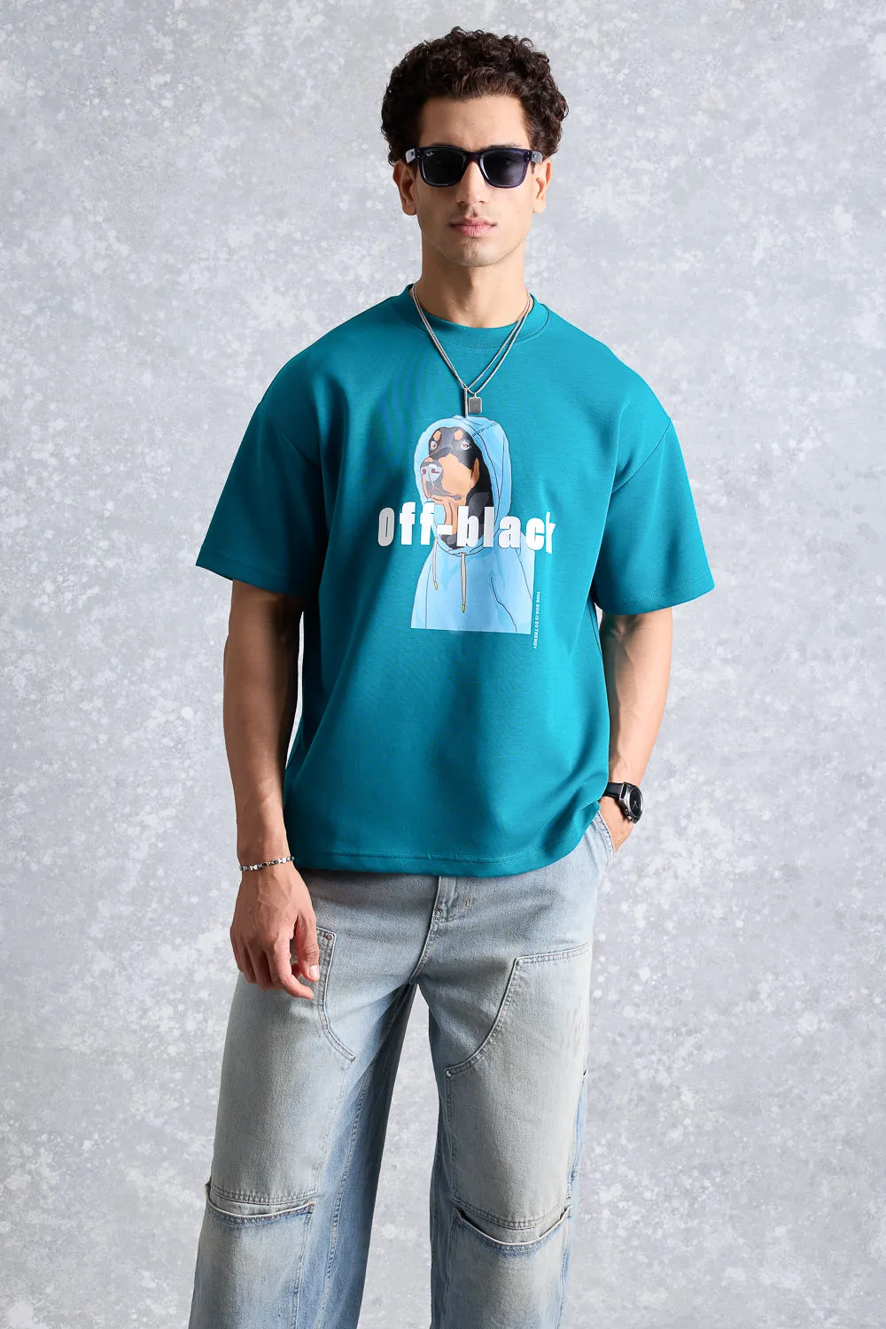 Men's Teal Off Black T-Shirt
