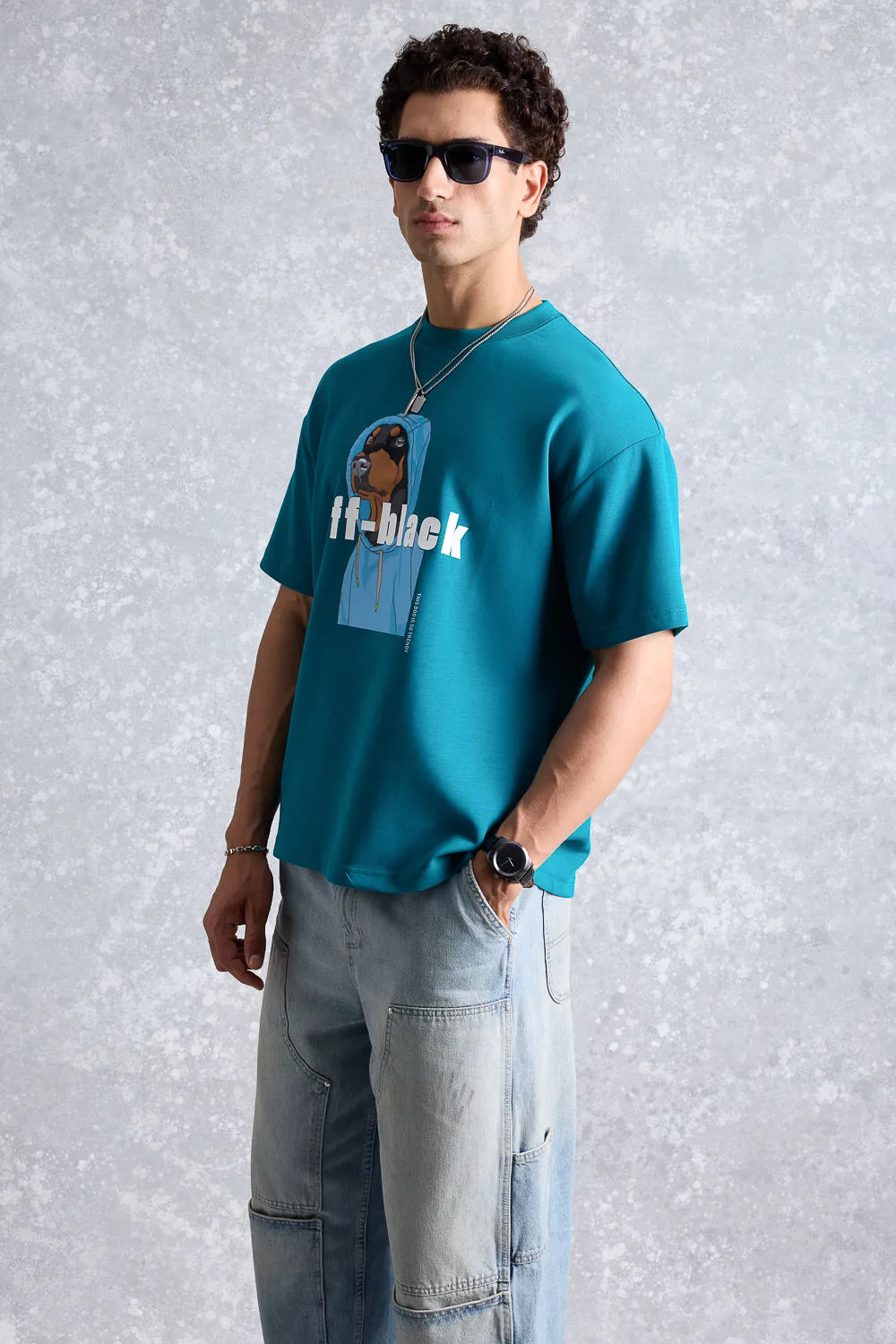 Men's Teal Off Black T-Shirt