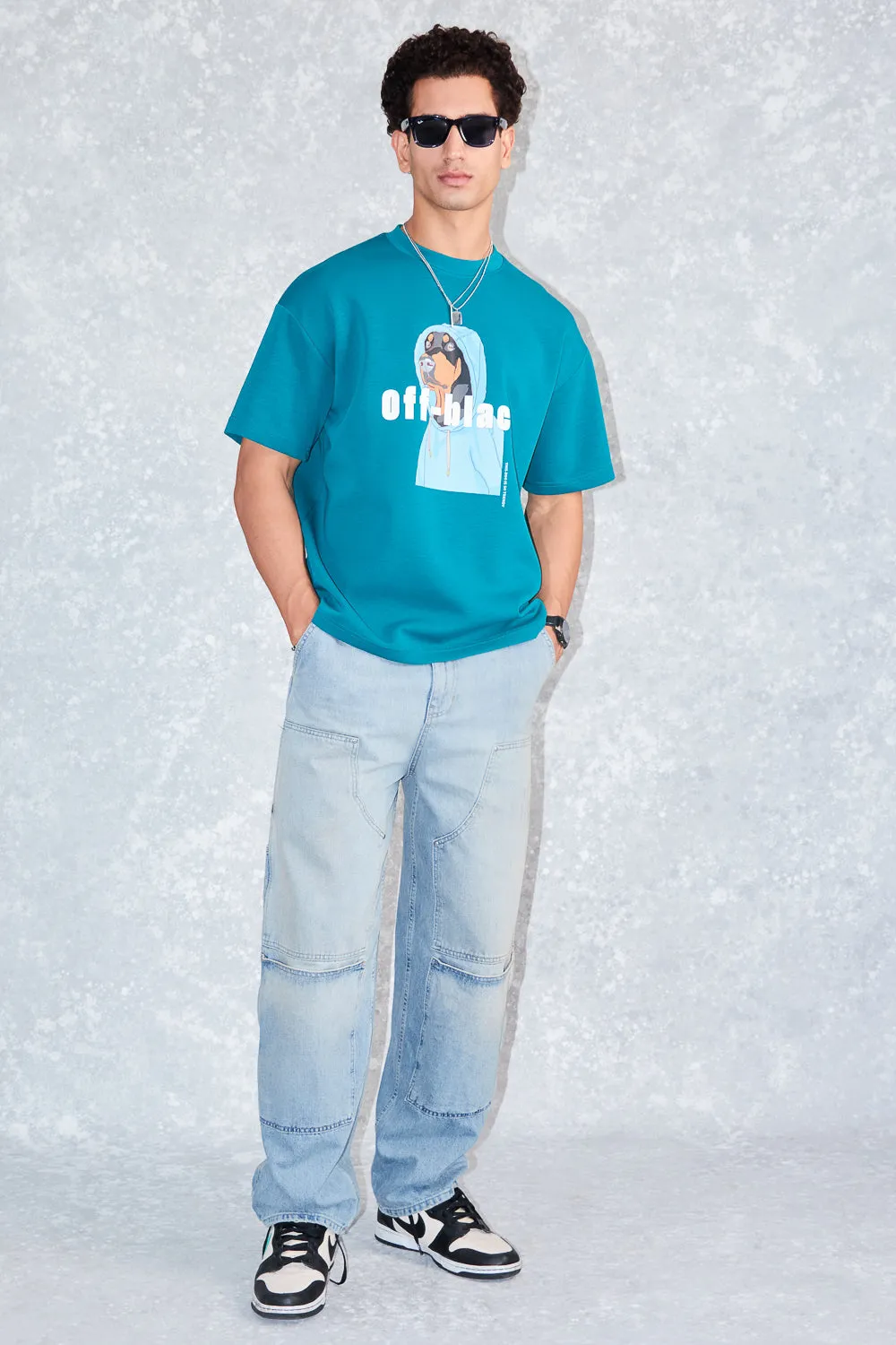 Men's Teal Off Black T-Shirt