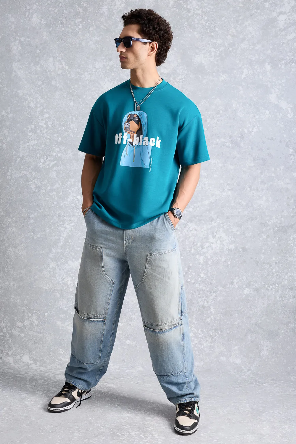 Men's Teal Off Black T-Shirt