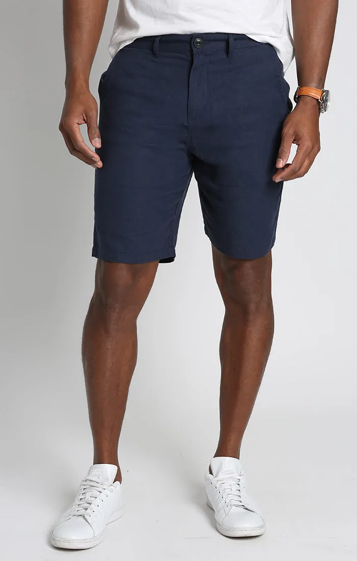 Navy Linen Blend Short