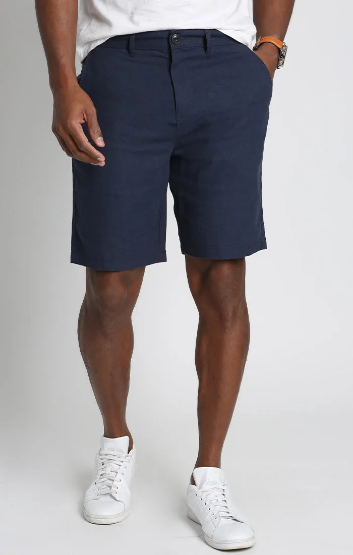 Navy Linen Blend Short