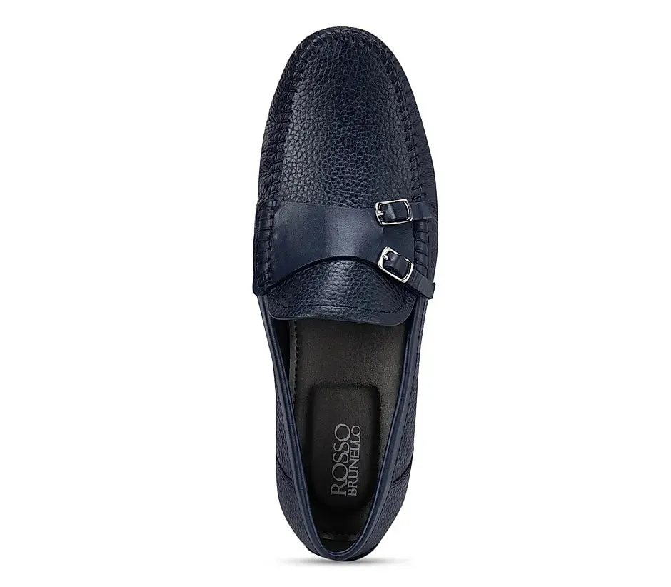 Navy Textured Double Monk Style Moccasins