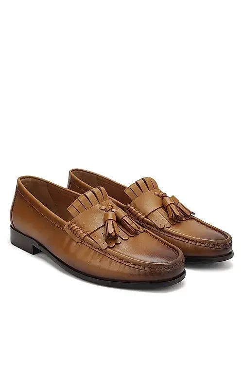 Tan Heel Moccasins With Tassels