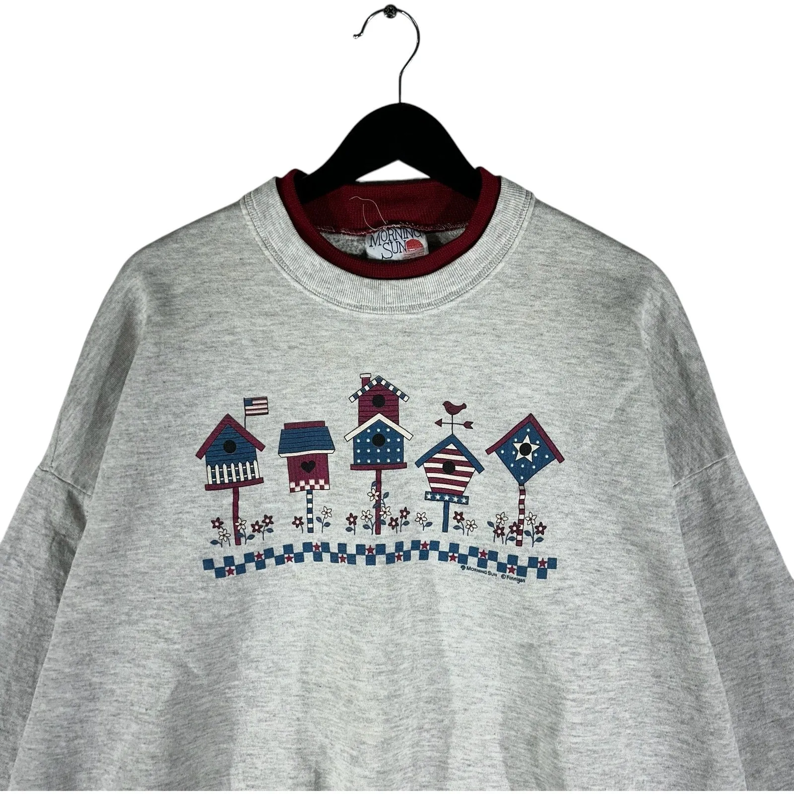 Vintage Women's Patriotic Birdhouses Double Neck Crewneck