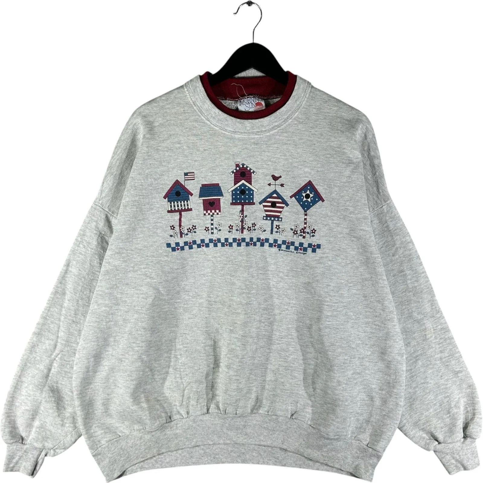 Vintage Women's Patriotic Birdhouses Double Neck Crewneck