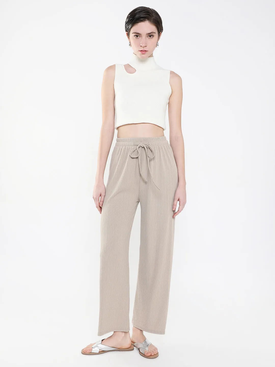 Women Beige Comfort Slim Fit Trousers