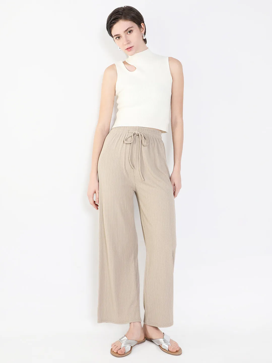 Women Beige Comfort Slim Fit Trousers