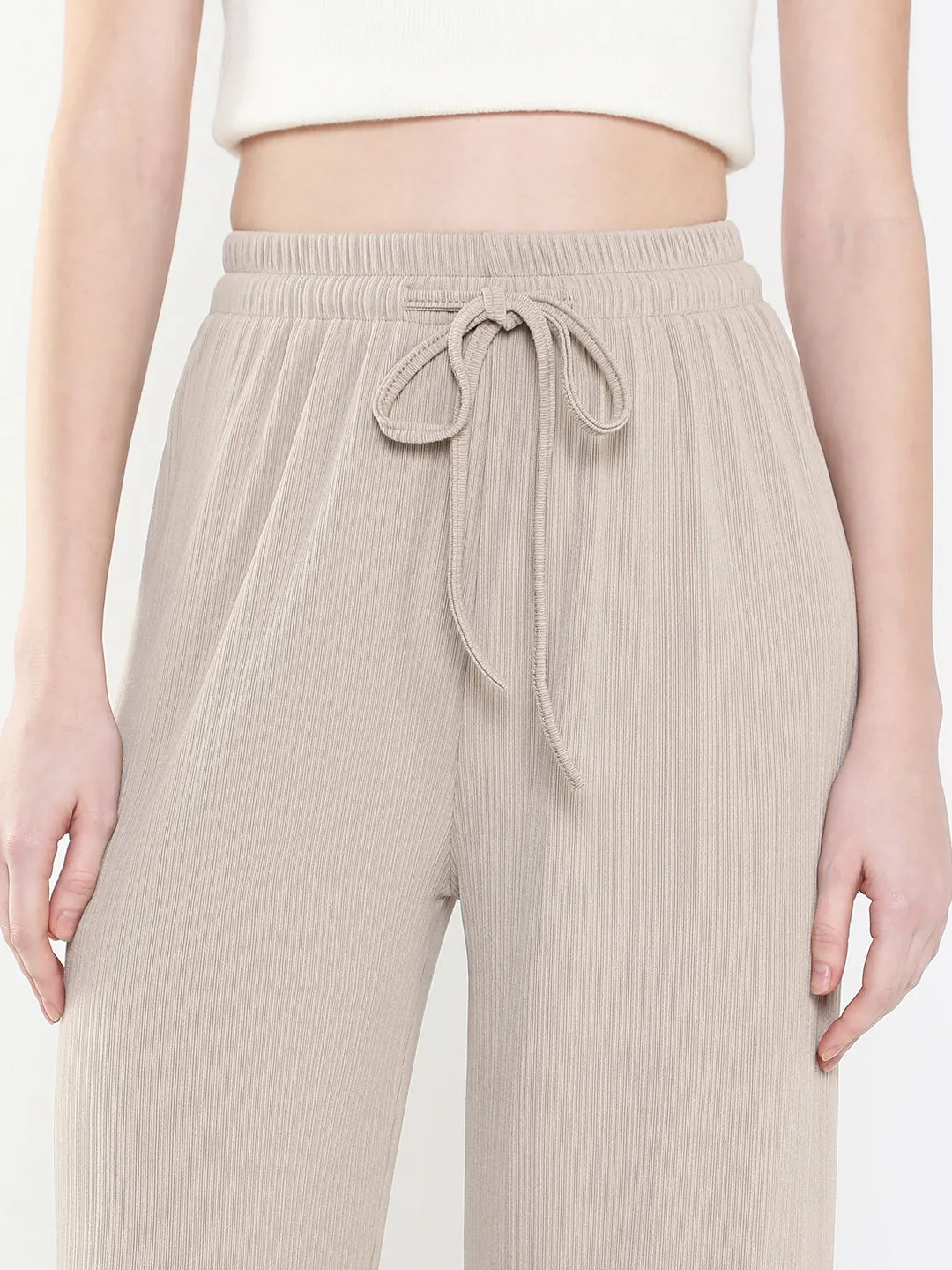 Women Beige Comfort Slim Fit Trousers