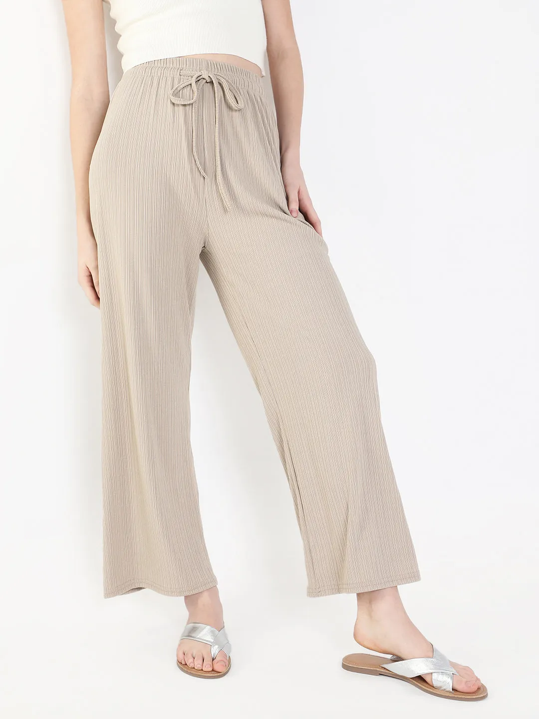 Women Beige Comfort Slim Fit Trousers