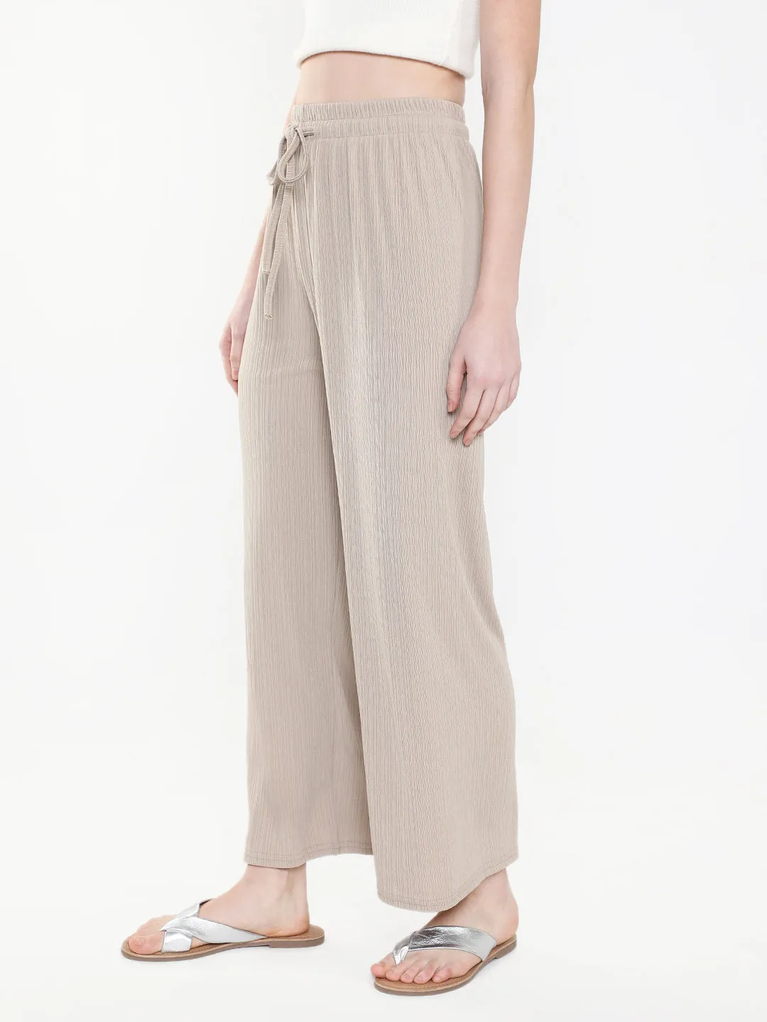 Women Beige Comfort Slim Fit Trousers
