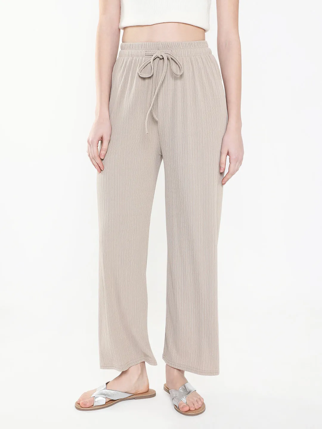 Women Beige Comfort Slim Fit Trousers