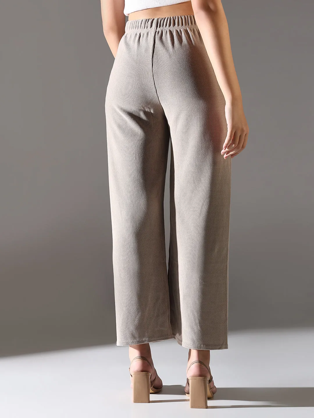 Women Beige Comfort Straight Fit Trousers
