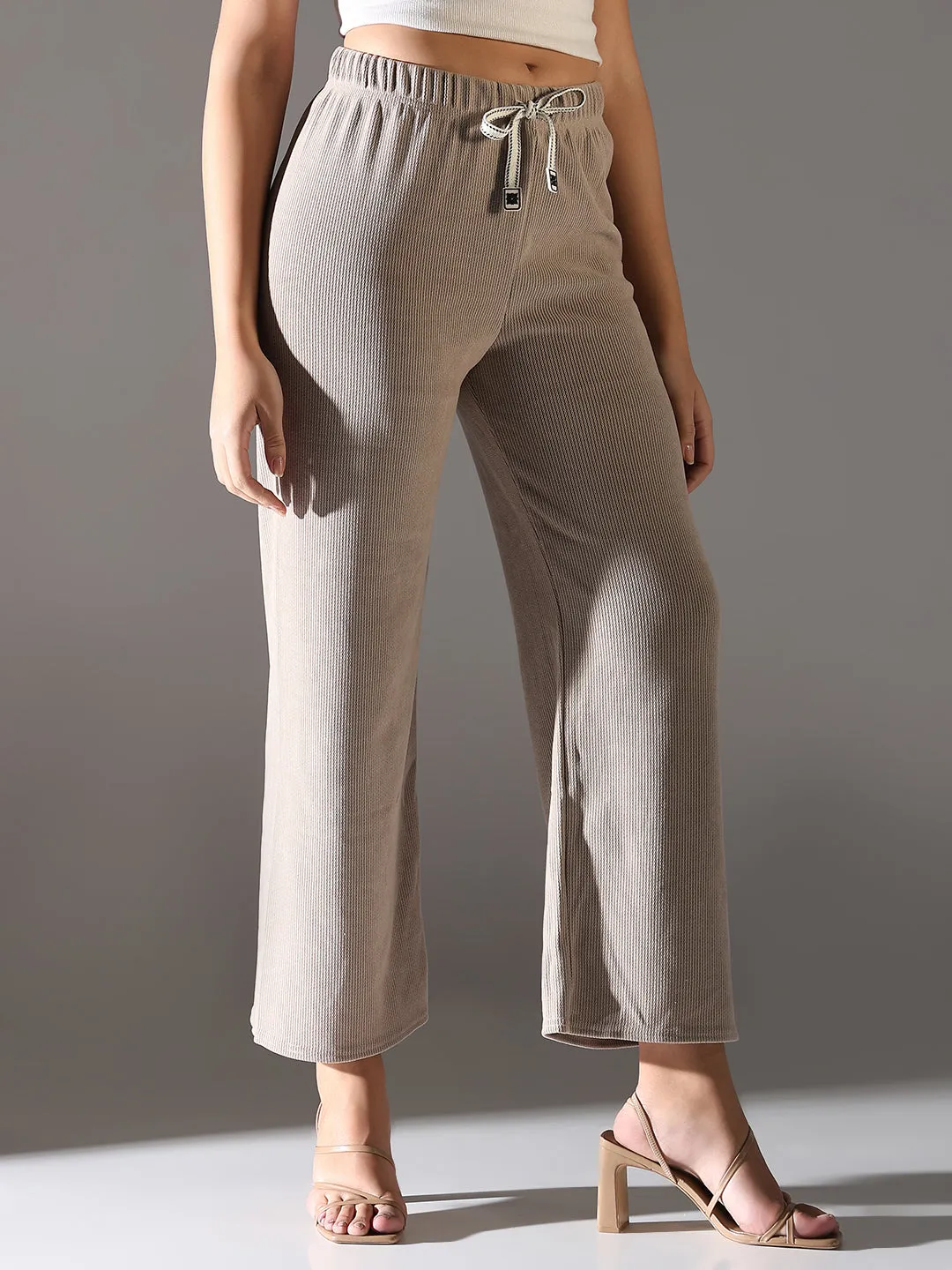 Women Beige Comfort Straight Fit Trousers
