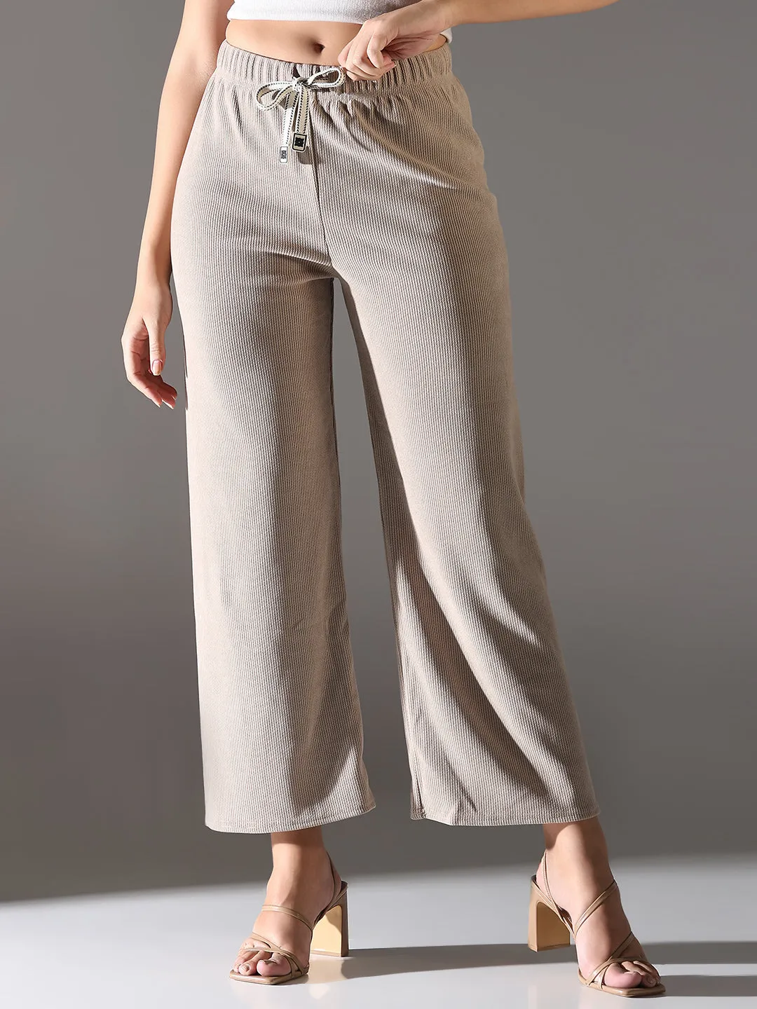 Women Beige Comfort Straight Fit Trousers