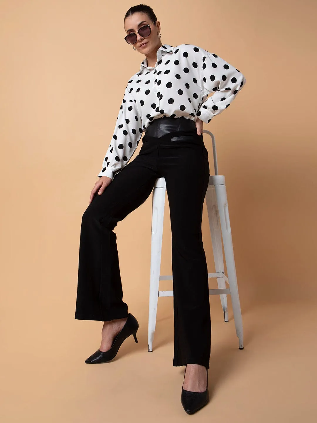 Women Black Comfort Flared Bootcut Trousers