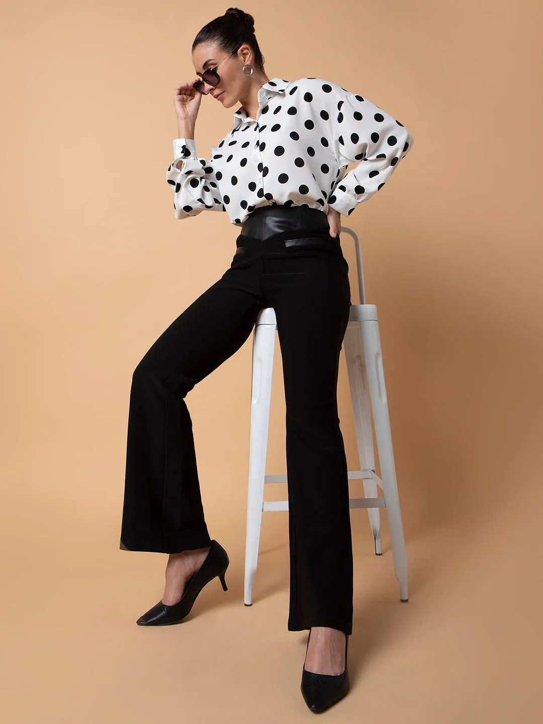 Women Black Comfort Flared Bootcut Trousers