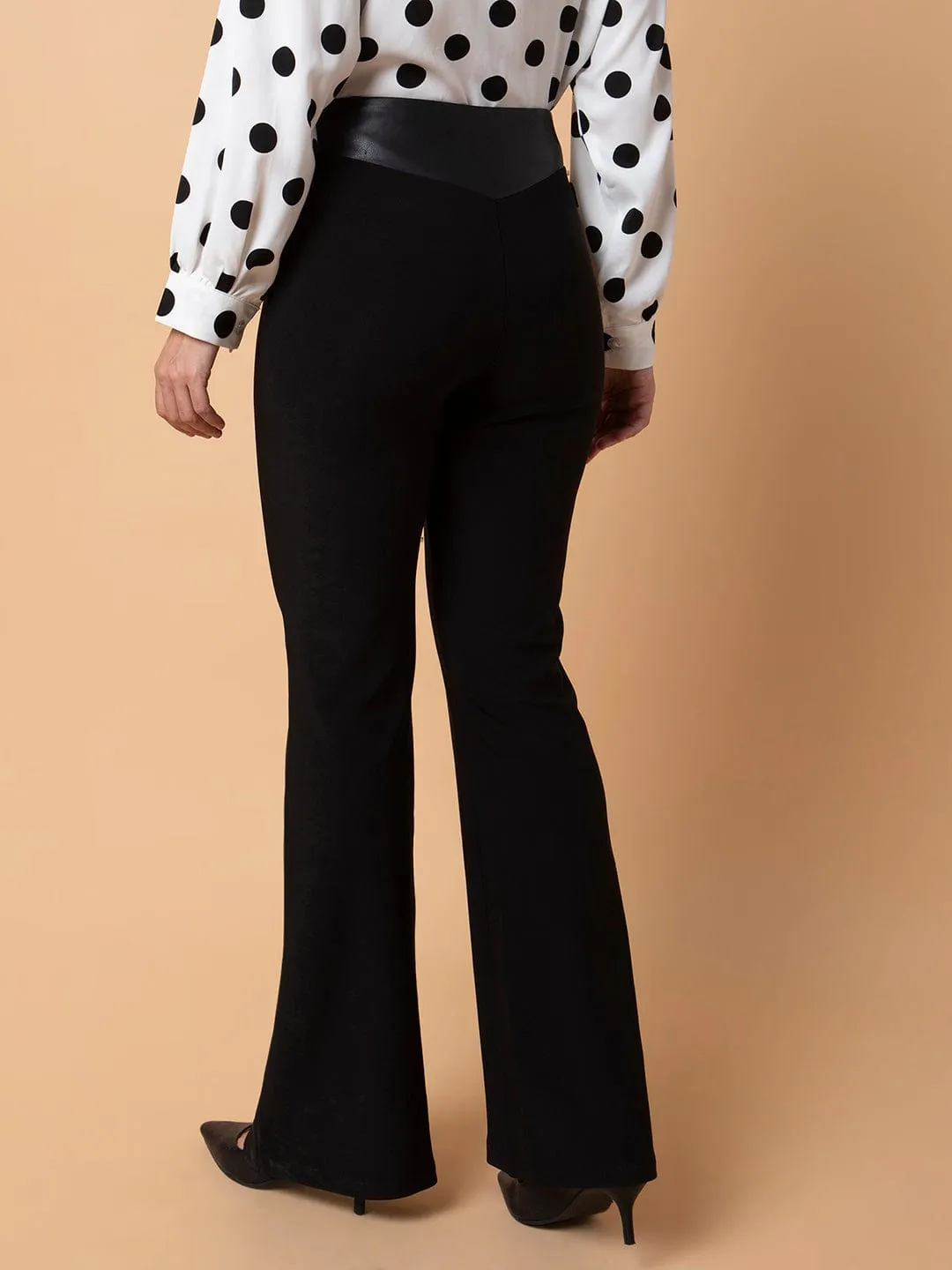 Women Black Comfort Flared Bootcut Trousers